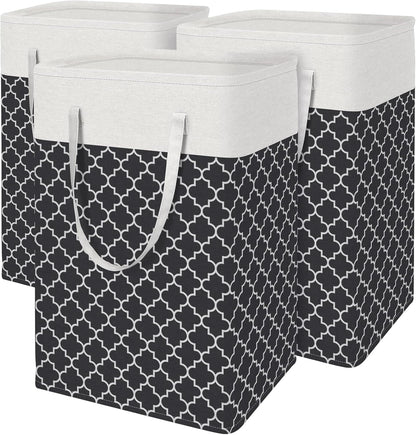BlissTotes 3-Pack Laundry Basket, Collapsible Laundry Hamper, Grey, 75L | Laundry Clothes Hamper, Hampers for Bedroom, Freestanding Hamper with Handles, Clothes Laundry Basket