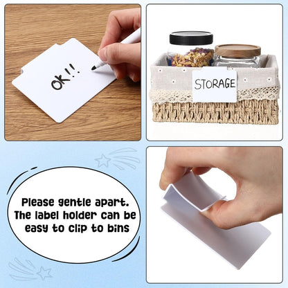 32 Pieces Basket Labels Clip Set, Include 30 Kitchen Clip Label Holder Removable PVC Bin with 2 Chalk Marker for Basket Pantry Organization Box (White Label Clip, Black Pen)