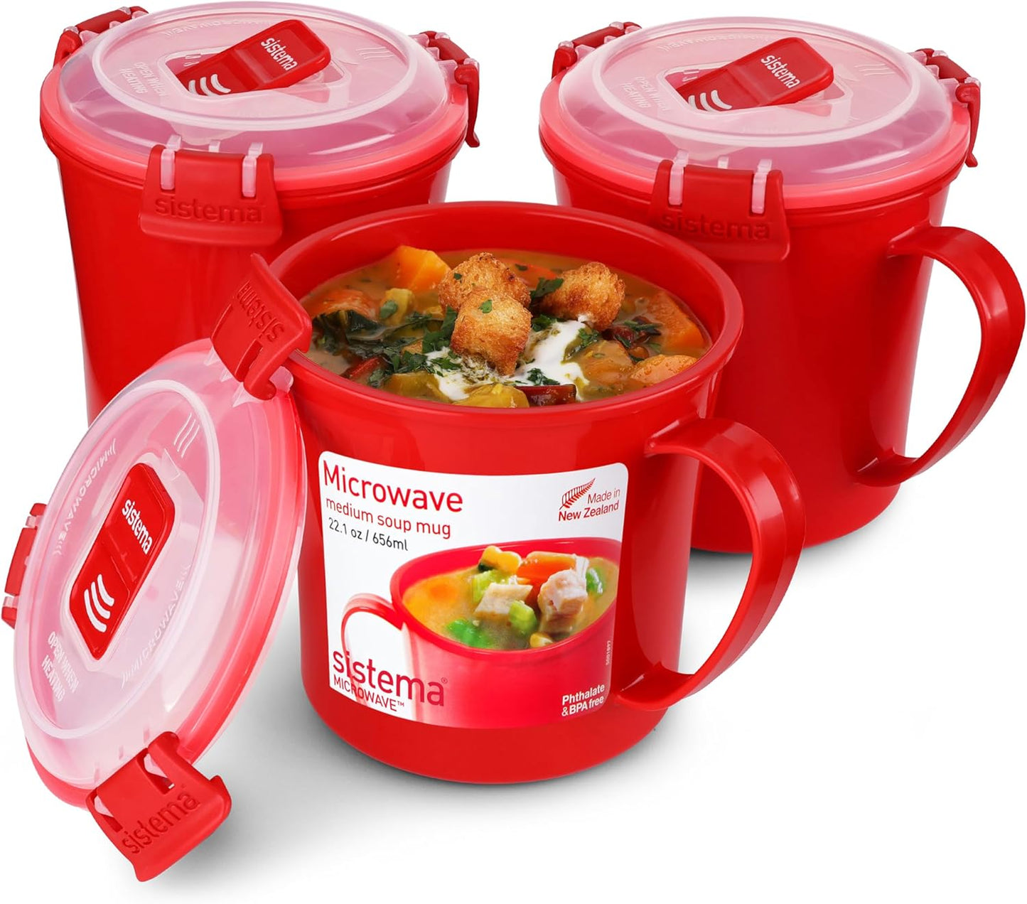 Sistema Microwaveable 940mL Noodle Bowl, Round Microwave Container with Lid & Steam-Release Vent, Cooks Pasta, Soup, Stew & More, Dishwasher & Freezer-Safe, BPA-Free