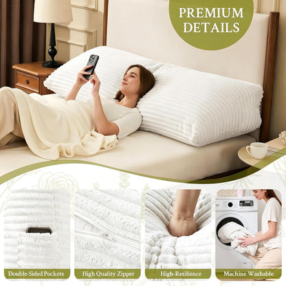 Headboard Pillow Queen, Headboard Wedge Pillow, Back Rest Pillows for Sitting, Reading, Working, Triangle Pillow with Removable Cover, Daybed Pillows for Bed Dorm Sofa, Dark Grey