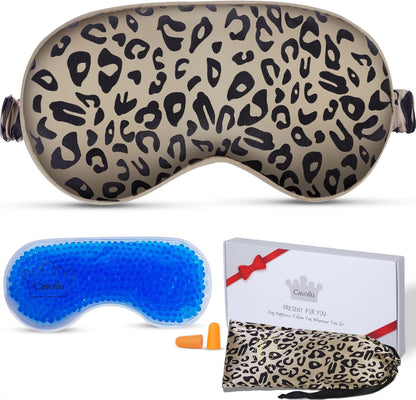 Silk Sleep Mask with Cooling Gel Eye Mask, Warm and Cold Compress, Heated Eye Mask for Tired Eyes, Stain Eye Cover Sleeping Mask for Travel, Home, Office, Yoga, Total Blackout (Black)