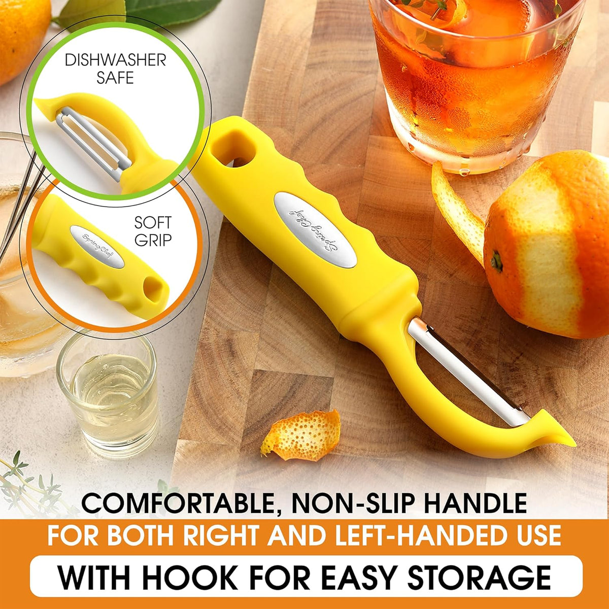 Spring Chef Swivel Potato Peeler for Kitchen with Ergonomic Handle, White