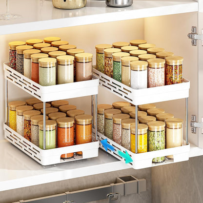 Pull Out Spice Rack Organizer for Cabinet, 3 Packs Slide Out Spice Racks Organizer, Spice Cabinet Organizers, Cabinet Size Need:12'' Highx11'' Deepx5'' Wide,Each Tier Hold 10 Spice Jar - 2 Tier, Black
