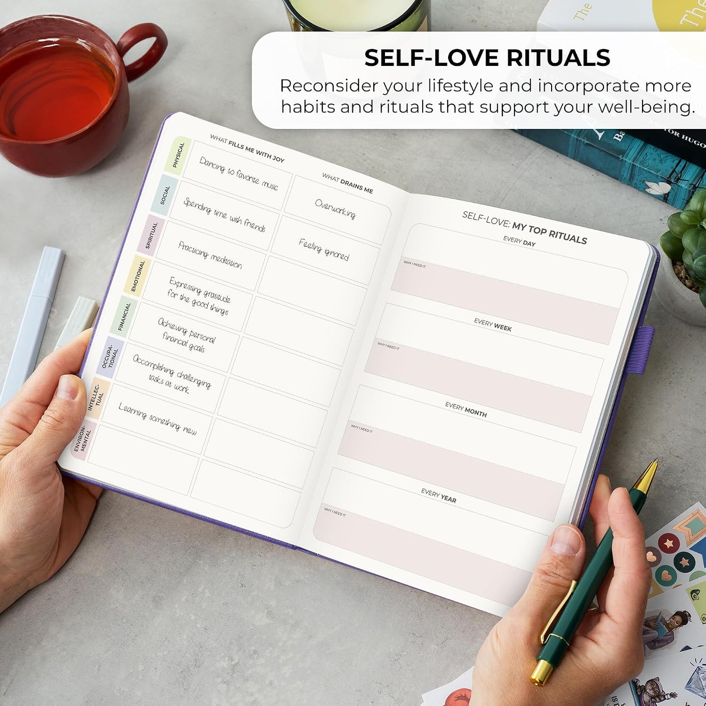 Clever Fox Self-Love Journal for Women, Gratitude, Positivity, Aquamarine | 6-month daily mental health journal with stickers, self-care, anxiety therapy, life & wellness planner for teens & adults
