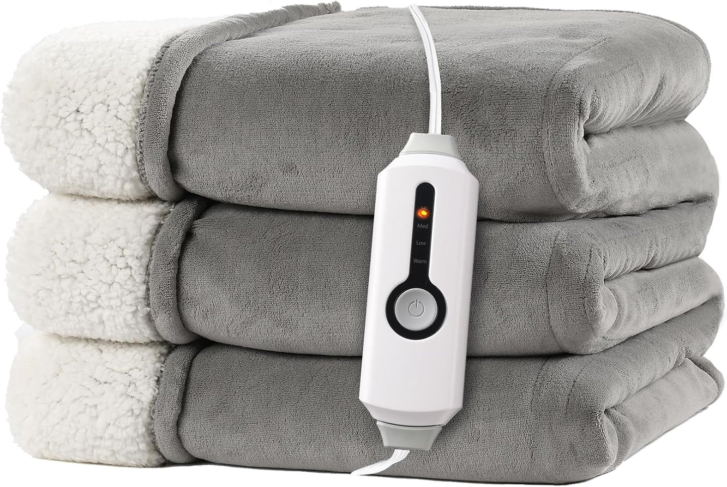 Electric Heated Blanket Full Size 72"x84" – Light Gray | ETL for Safe Overnight, 4 Heat Settings & 10H Auto Off, Dual-Sided Microplush Sherpa for Home Night, Machine washable