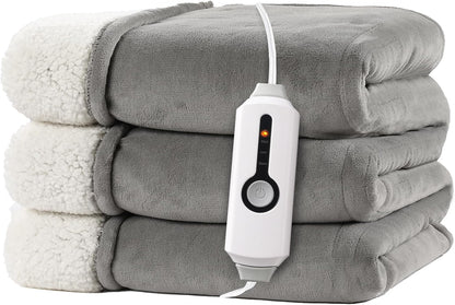 Electric Heated Blanket Full Size 72"x84" – Light Gray | ETL for Safe Overnight, 4 Heat Settings & 10H Auto Off, Dual-Sided Microplush Sherpa for Home Night, Machine washable