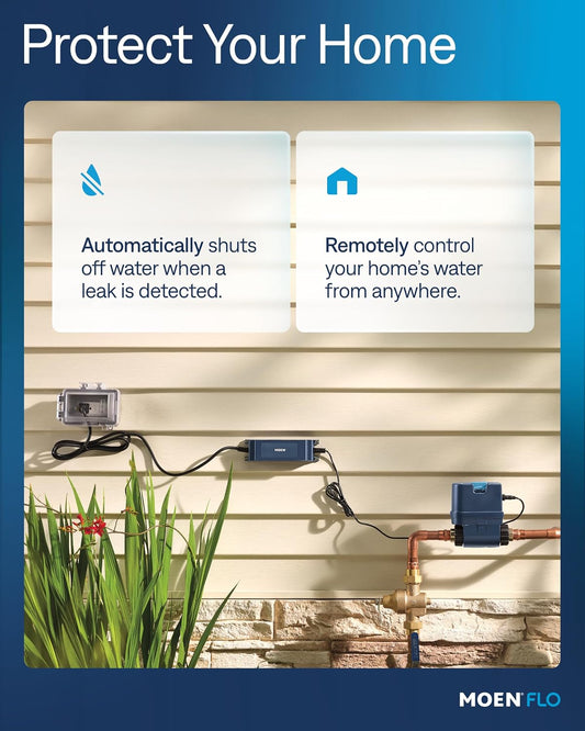 Moen Flo Shutoff, 3/4" Automatic Water Leak Detector & Shutoff, 900-001 | Automatic Shutoff, Leak Detection, MicroLeak Tests, Monitors Flow, Pressure, Moisture, and Temperature, WiFi App Control