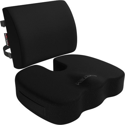 FORTEM Seat Cushion, Office Chair Cushion, Lumbar Support Pillow for Office Chair, Memory Foam Car Seat Cushions, Sciatica Coccyx Tailbone Pain Relief, Cushions for Back Support, Washable, Non Slip