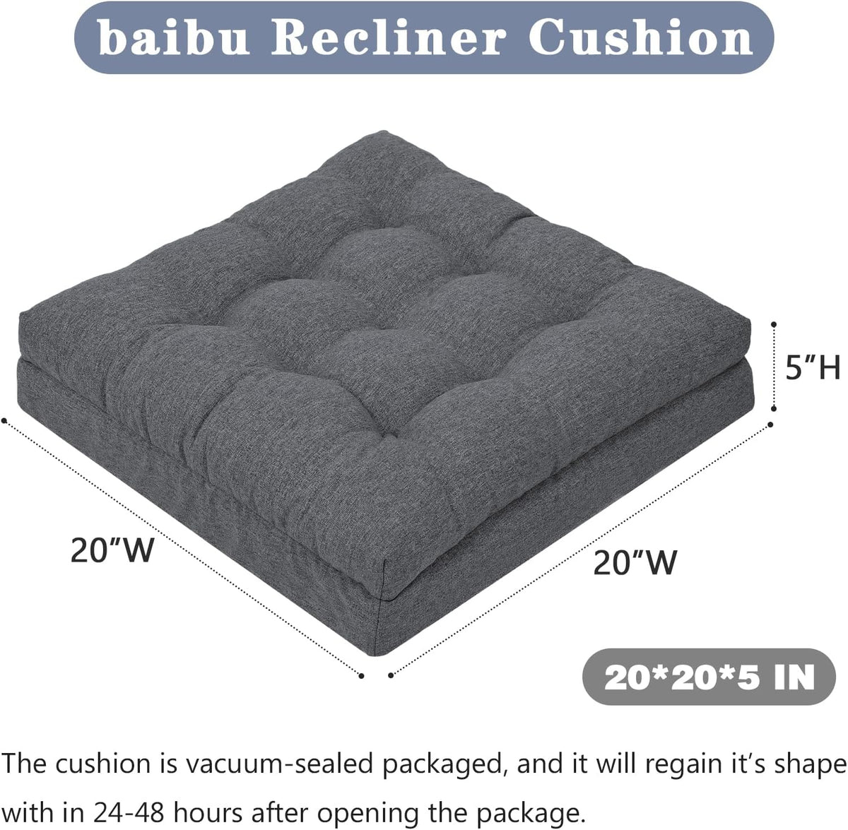 baibu Memory Foam Recliner Cushions for Elderly, 20 x 20 x 5 Inch,Dark Grey