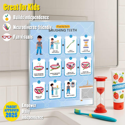 Morning Routine Chart for Kids – Step-by-Step Visual Schedule (9x12 Laminated) | Self-Care Educational Chart for Children, Special Needs & Autism – Morning Routine Support – English