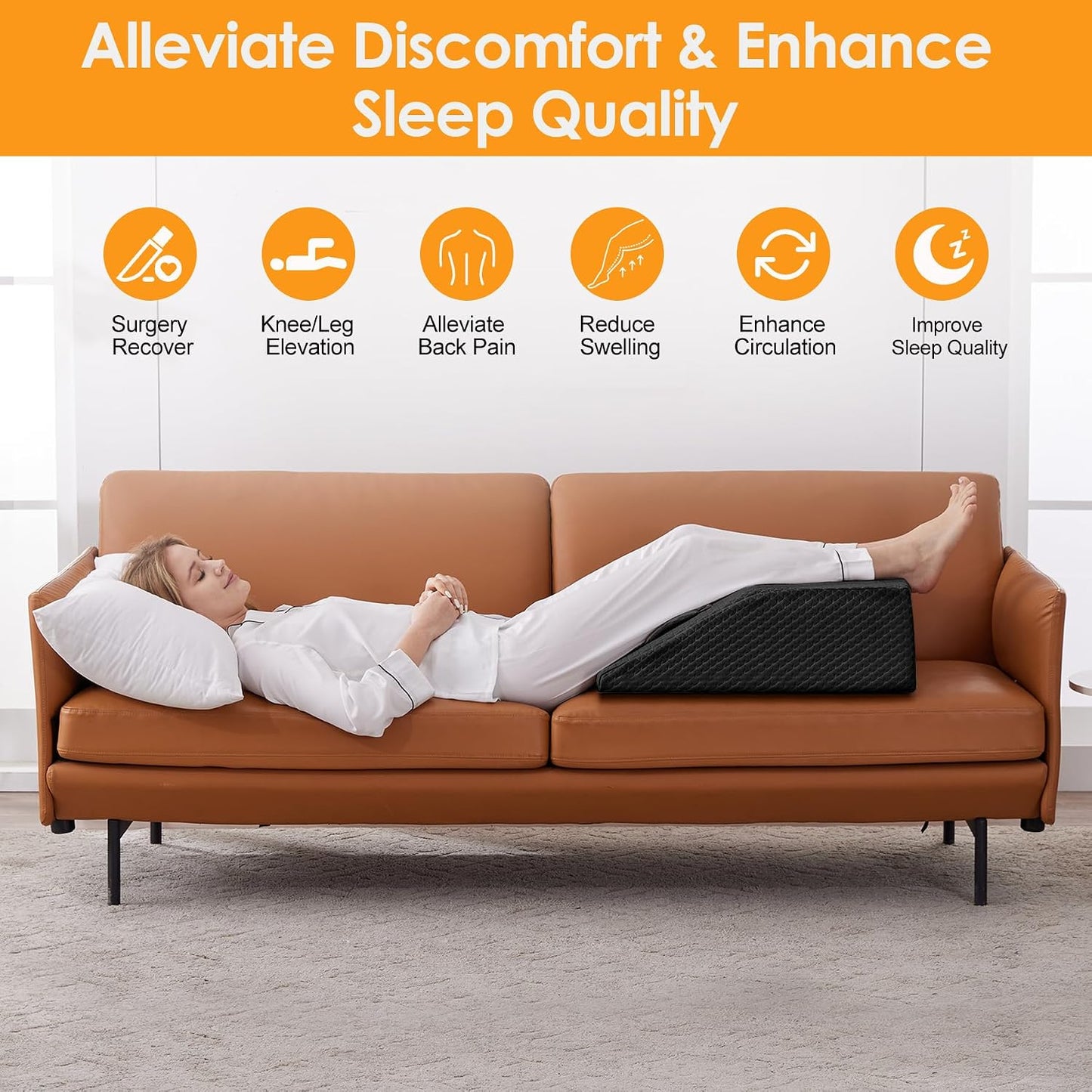 Ruqmuis Leg Elevation Pillow for After Surgery, 10inch Foam Leg Elevating Pillow for Swelling and Blood Circulation, Leg Wedge Pillow for Sleeping, Knee Pillow for Knee Hip Ankle Pain Relief, White
