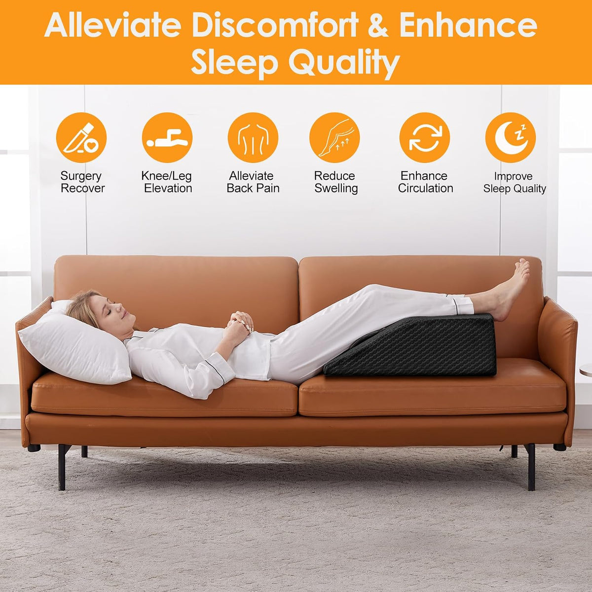 Ruqmuis Leg Elevation Pillow for After Surgery, 10inch Foam Leg Elevating Pillow for Swelling and Blood Circulation, Leg Wedge Pillow for Sleeping, Knee Pillow for Knee Hip Ankle Pain Relief, Velvet