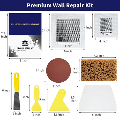 Drywall Patch Repair Kit - Drywall Repair Kit for Wall Texture, Holes, Cracks, Graffiti & Stains, Patches/Scrapers/Sandpaper/Texture Sponge/Putty Knife, Formaldehyde-Free, White (8.8oz)