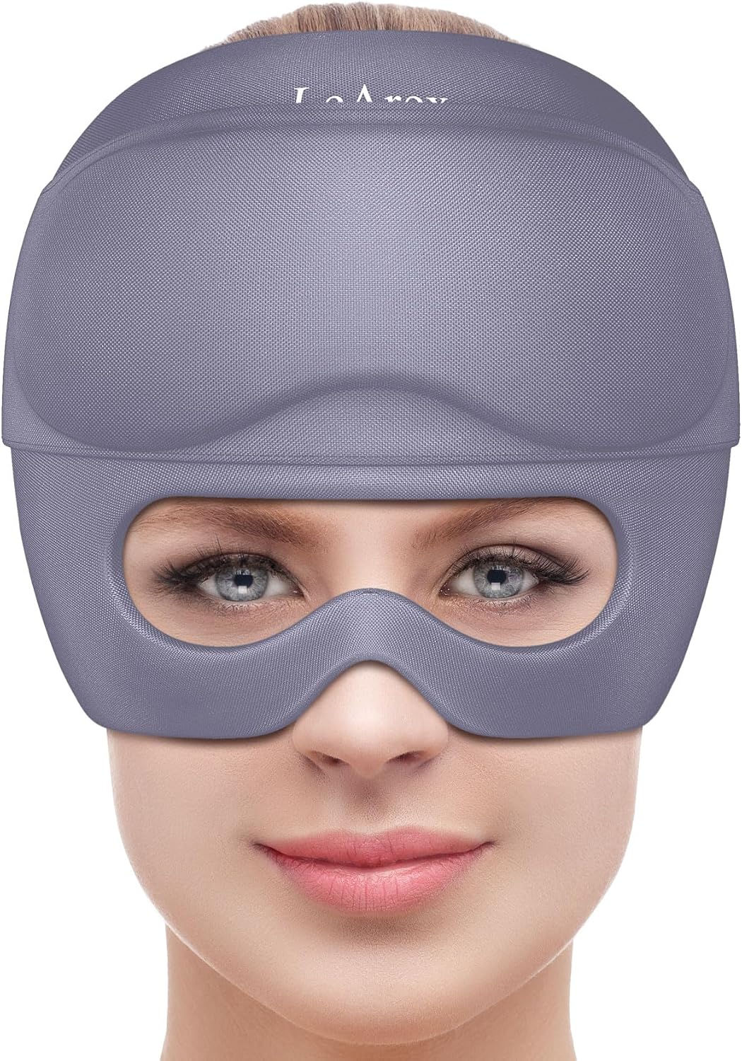 2 in 1 Migraine Relief Cap with Gel Eye Mask, Headache Relief Cap Ice Head Wrap Hot and Cold Therapy Hat Gift for Women for Headache Puffy Eyes Sinus and Tension Stress Relief (Light Purple)