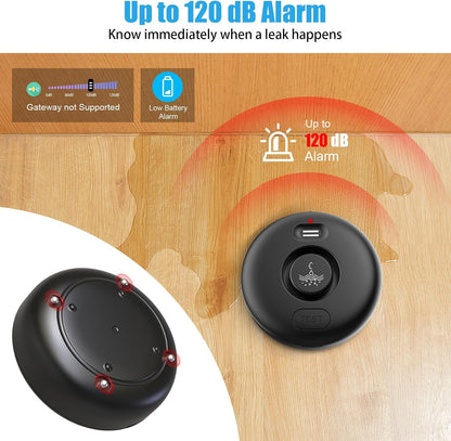 5 Pack Water Leak Alarm Detector, 120dB Loud Alert, IP66 Waterproof | Water Sensor, Sensitive Leak and Drip Alert, Easy Installation for Home, Basement Flood Prevention, Bathroom, Sink, Laundry