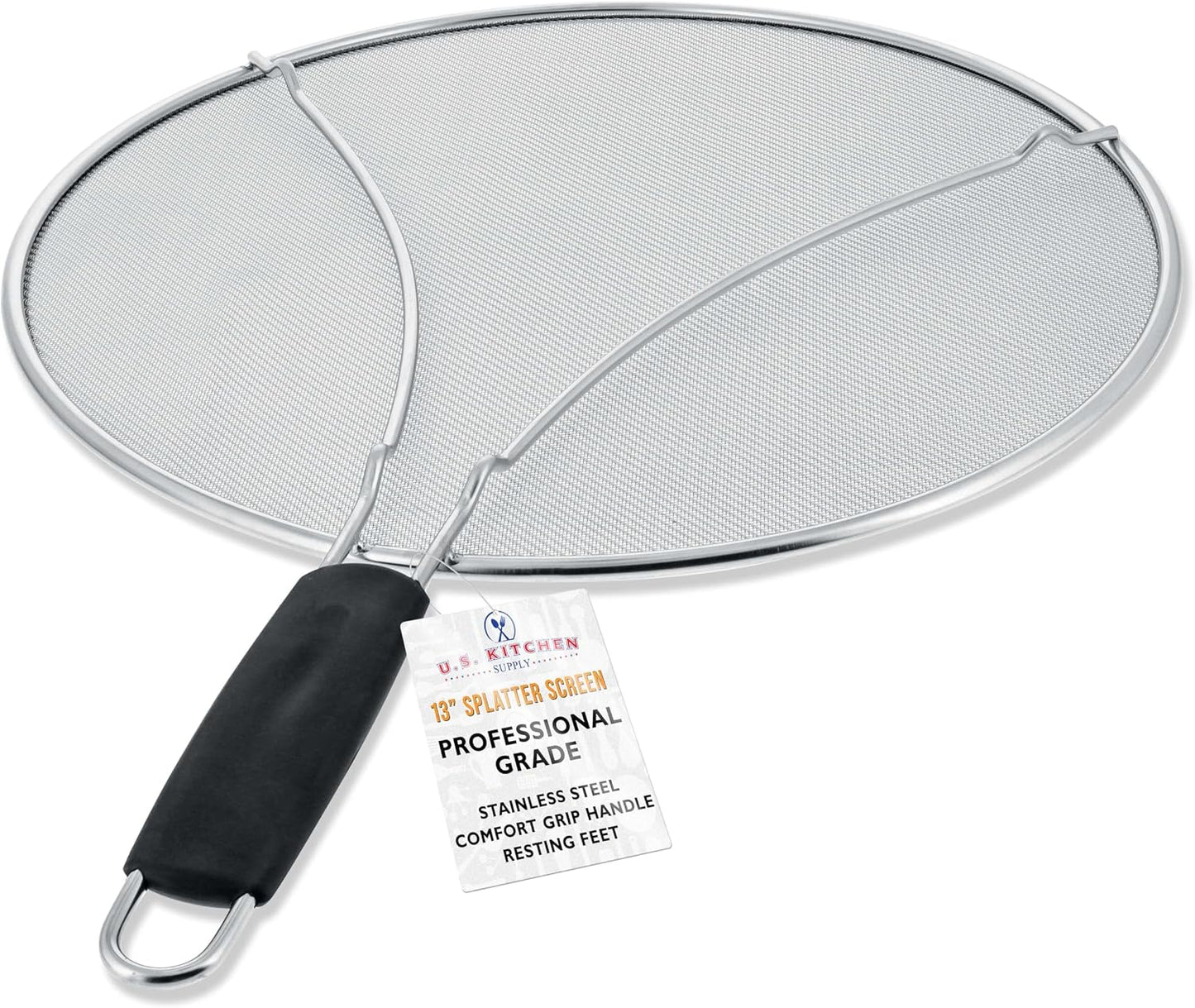 U.S. Kitchen Supply 3-Piece Stainless Steel Splatter Guard Set (13", 11.5", 9.5") Fine Mesh Cover, Grease & Oil, Splatter Screen for Frying Pan, Cooking Pots, with Resting Feet & Comfort Grip Handles