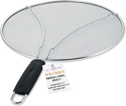 U.S. Kitchen Supply 3-Piece Stainless Steel Splatter Guard Set (13", 11.5", 9.5") Fine Mesh Cover, Grease & Oil, Splatter Screen for Frying Pan, Cooking Pots, with Resting Feet & Comfort Grip Handles