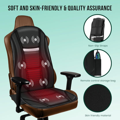 Snailax Vibration Back Massager with Heat, Seat Massager with 8 Vibrating Motors & 5 Modes, Chair Massage Cushion, Massage Pad for Sofa, Recliner, Chair, Home, Office, Gifts for Parents