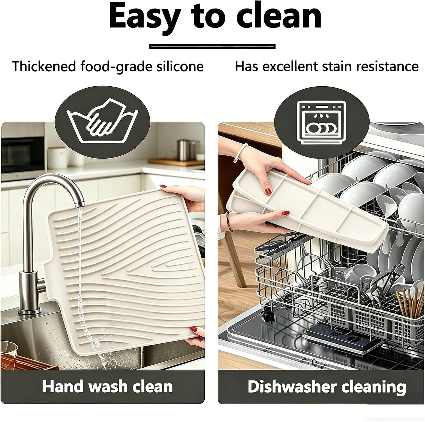 Kitchen Sink Splash Guard Gen2-30" x 6'' Silicone Sink Mat Splash Guard fit for Countertop, Bathroom,Farmhouse,RV by EBIGIC (Grey)