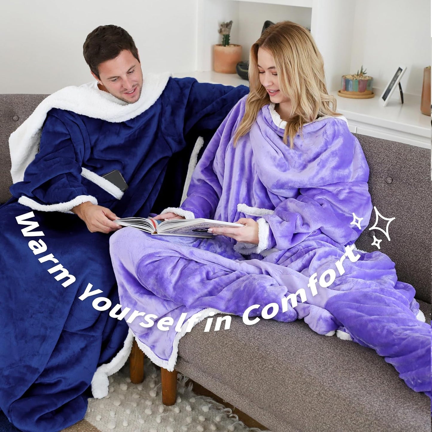 Catalonia Wearable Blanket with Sleeves & Foot Pocket for Adults | Soft Fleece Throw Wrap with Hands-Free Comfort, Perfect for Reading, TV Time & Relaxing, Christmas Gift for Women & Men