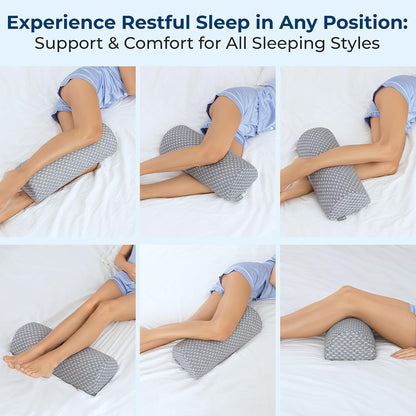 5 STARS UNITED Knee Pillow for Back Sleeping – Half Moon Bolster Pillow for Legs, Under Knee Pillow for Sleeping on Back, Memory Foam Leg Pillow for Back Pain, White