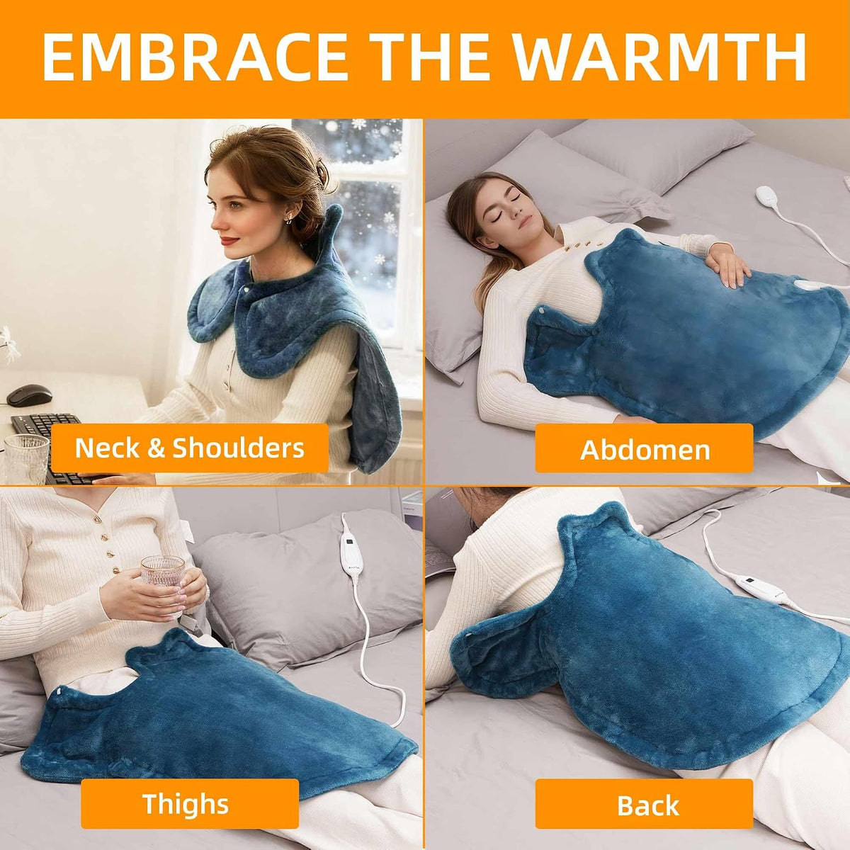 RAINOVA Heating Pad for Back, Neck and Shoulders，Electric Pad with 6 Heat Settings