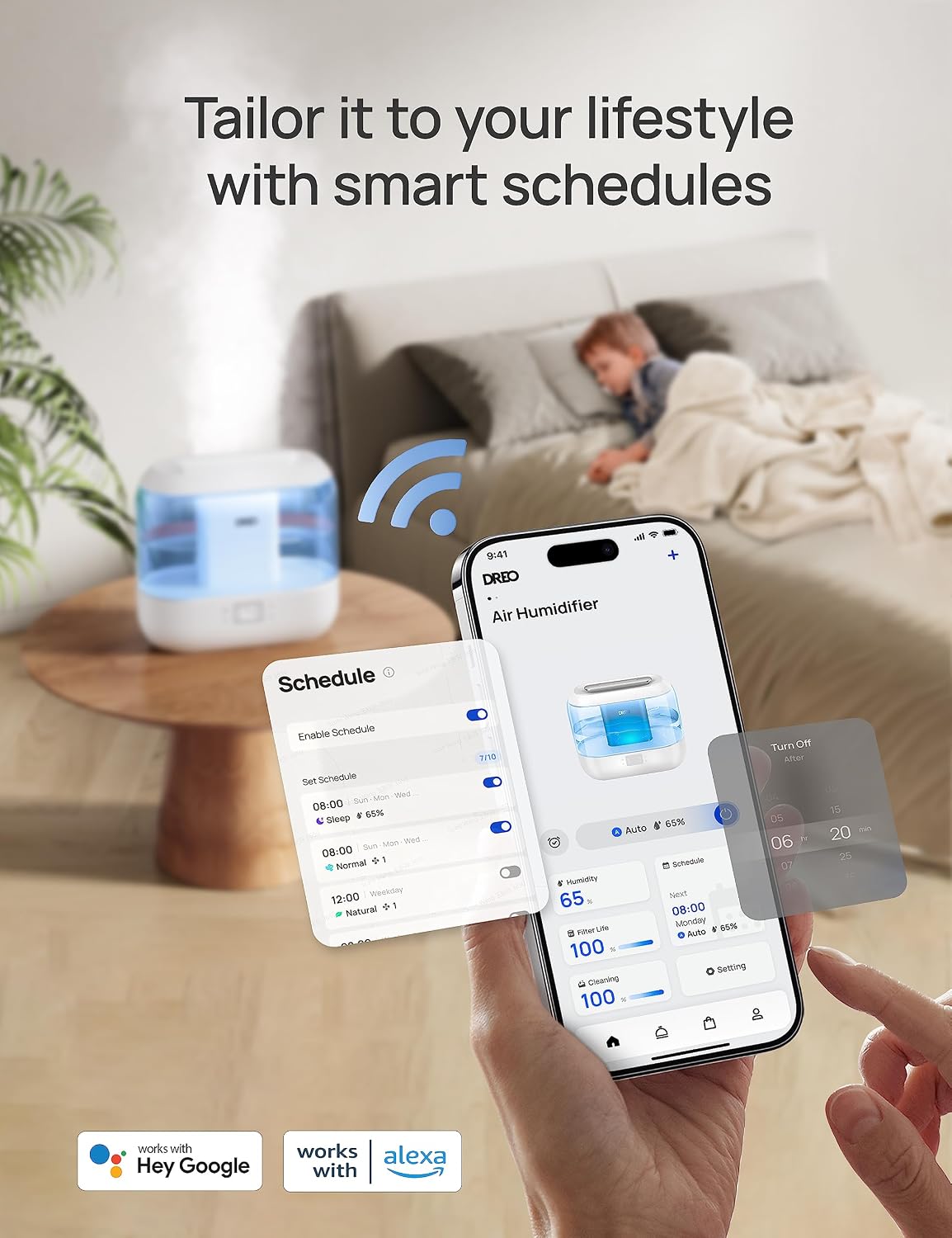 DREO Smart Humidifiers for Bedroom, 4L Cool Mist Humidifier