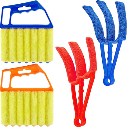 4 Pcs Window Venetian Blind Cleaner Duster Tool 7 Finger Blind Rush and Shutter Cleaner Brush Hand-held Window Shutter Air Conditioner Duster for Dirt(Green, Blue)