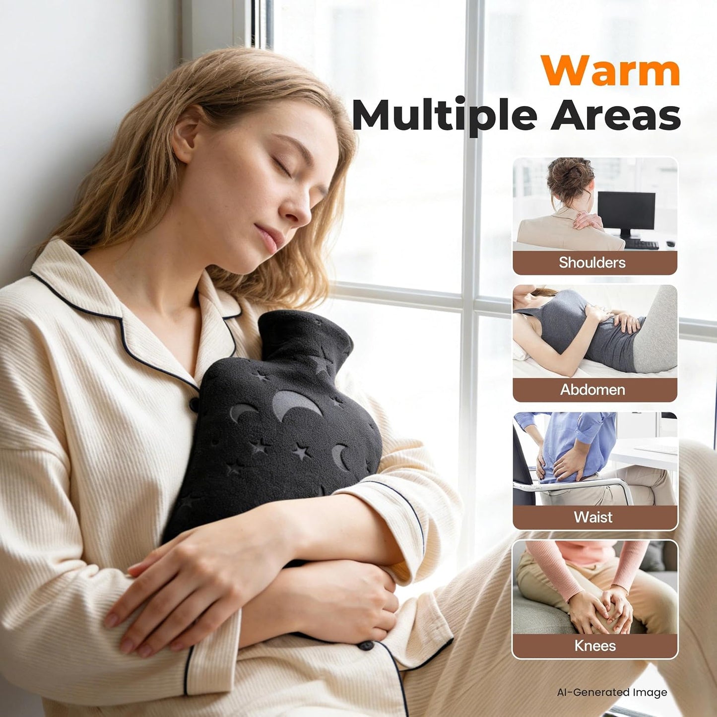 Hot Water Bottle with Soft Cover, 2L Hot Water Bag for Menstrual Cramps, Neck and Shoulder Pain Relief, Hot and Cold Therapies, Hand Feet Warmer, Blue