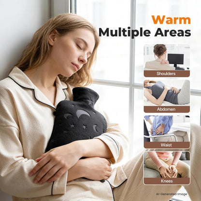 Hot Water Bottle with Soft Cover, 2L Hot Water Bag for Menstrual Cramps, Neck and Shoulder Pain Relief, Hot and Cold Therapies, Hand Feet Warmer, Blue