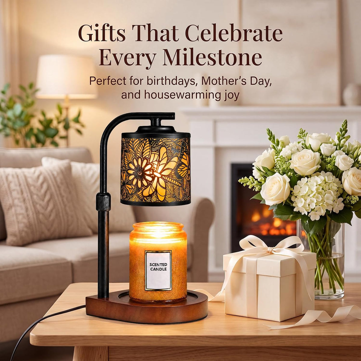 Candle Warmer Lamp with Timer & Dimmer- Electric Wax Melt Warmer with Adjustable Height for Scented Candles, Home Décor Fragrance and House Warming Birthday Gifts for Women Mom