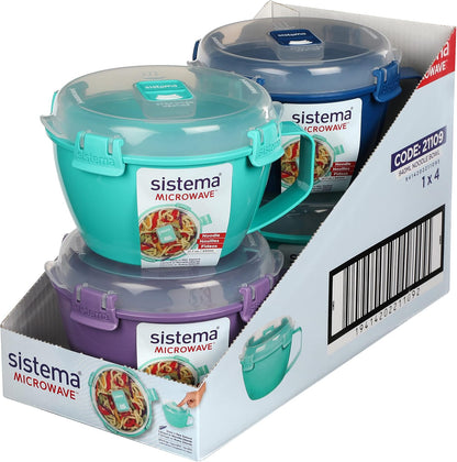 Sistema Microwaveable 940mL Noodle Bowl, Round Microwave Container with Lid & Steam-Release Vent, Cooks Pasta, Soup, Stew & More, Dishwasher & Freezer-Safe, BPA-Free