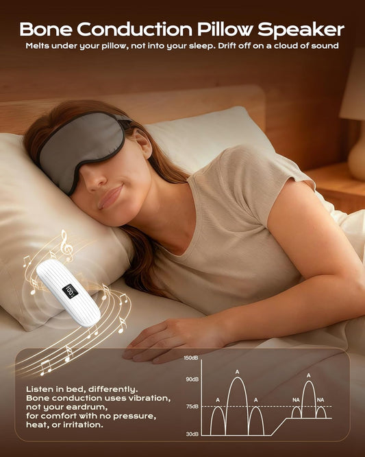 ByteWave Pillow Speaker, Bluetooth Sleep Sound Machine, White Noise & Timer | Mini Bone Conduction 5.3 Bluetooth, Under Pillow Speaker for Sleeping with LED Display & Private Listening for Side Sleepers