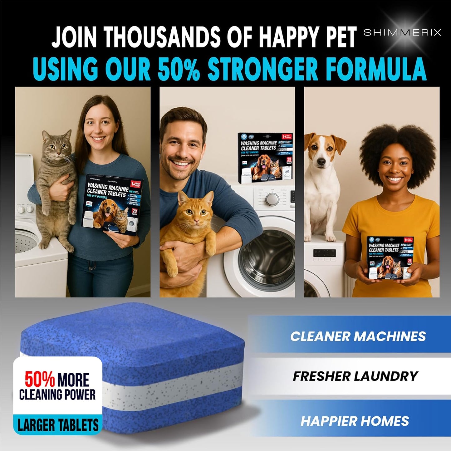 Washing Machine Cleaner Pro Tablets for Pet Owners, 28 Pack, Front/Top Load | Remove Stubborn Pet Hair, Washer Deep Cleaning, Septic Tank Safe, HE Support, Eliminates Pet Smells, Prevents Dander Build-up