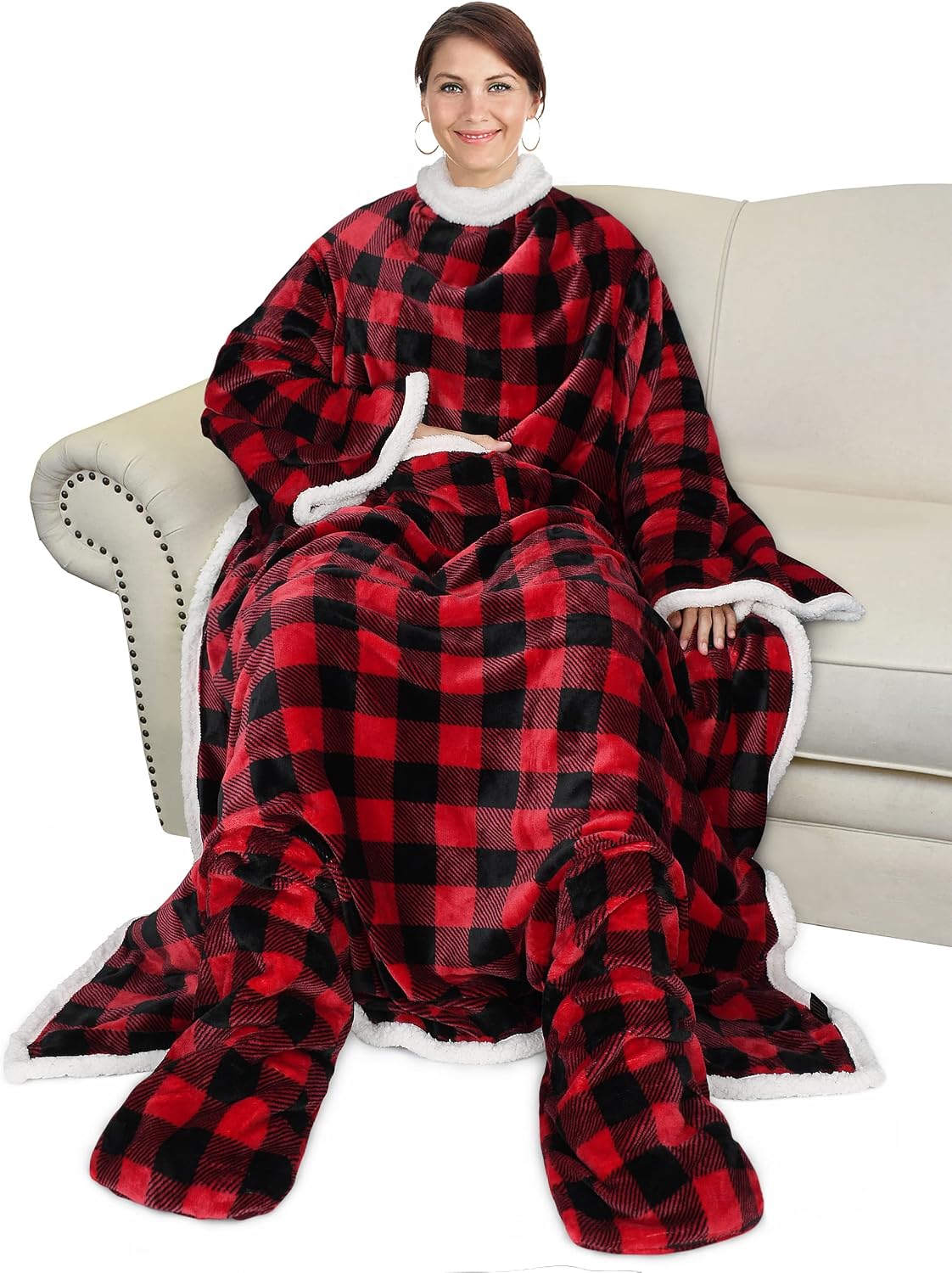 Catalonia Wearable Blanket with Sleeves & Foot Pocket for Adults | Soft Fleece Throw Wrap with Hands-Free Comfort, Perfect for Reading, TV Time & Relaxing, Christmas Gift for Women & Men
