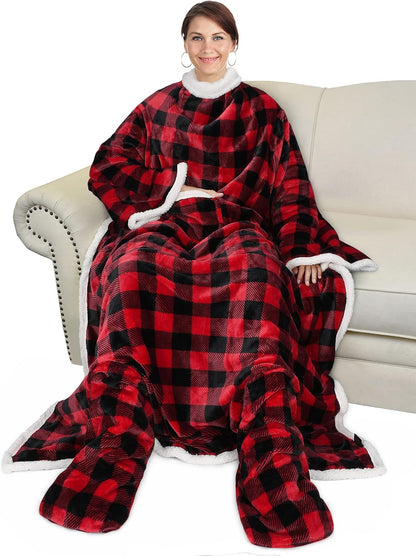 Catalonia Wearable Blanket with Sleeves & Foot Pocket for Adults | Soft Fleece Throw Wrap with Hands-Free Comfort, Perfect for Reading, TV Time & Relaxing, Christmas Gift for Women & Men