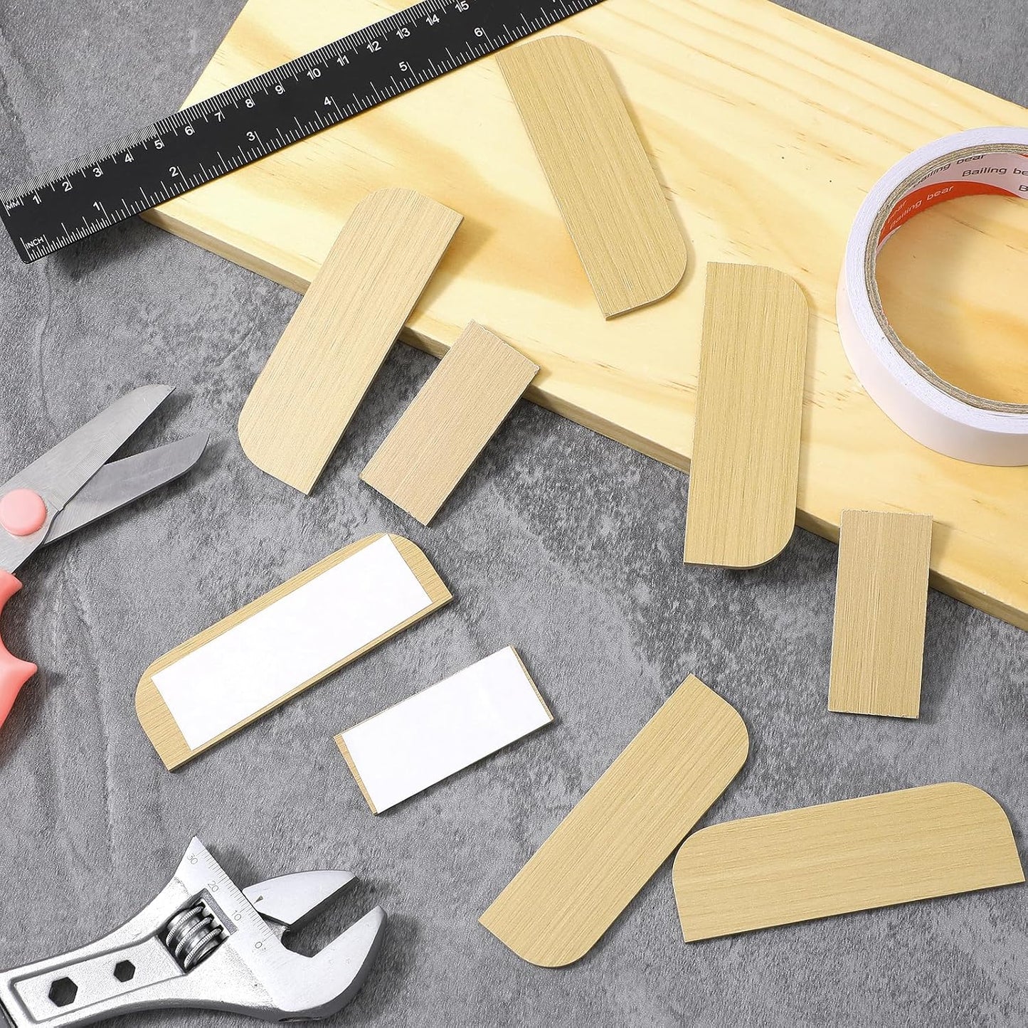 32 PCS Hinge Repair Wooden Plate, 3.5", 3.1" Cabinet Hinge Repair Plate | Rectangle and Arc Door Hole Cover Plate Kitchen Cabinet Hinges Cabinet Door Blanks with Double Sided Tape