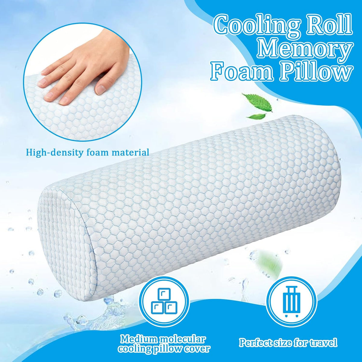 Novabright 2 Pcs Cooling Cervical Neck Roll Pillow for Sleeping Memory Foam