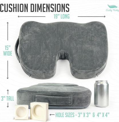 Cushy Tushy Premium Foldable Travel Seat Cushion - for Relief of Lower Back, Sciatic, Butt and Tailbone Pain - for Home & Office Use, Perfect for Travel or Driving - Coccyx Seat Cushion