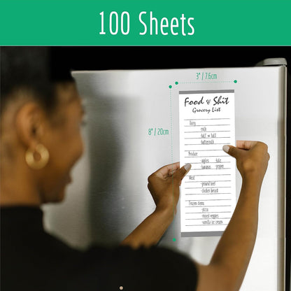 Hebayy 100 Pages Food&Shit Magnetic Back Funny Grocery List Planner Note Pad To Do List for Fridge Locker (3" x 8")