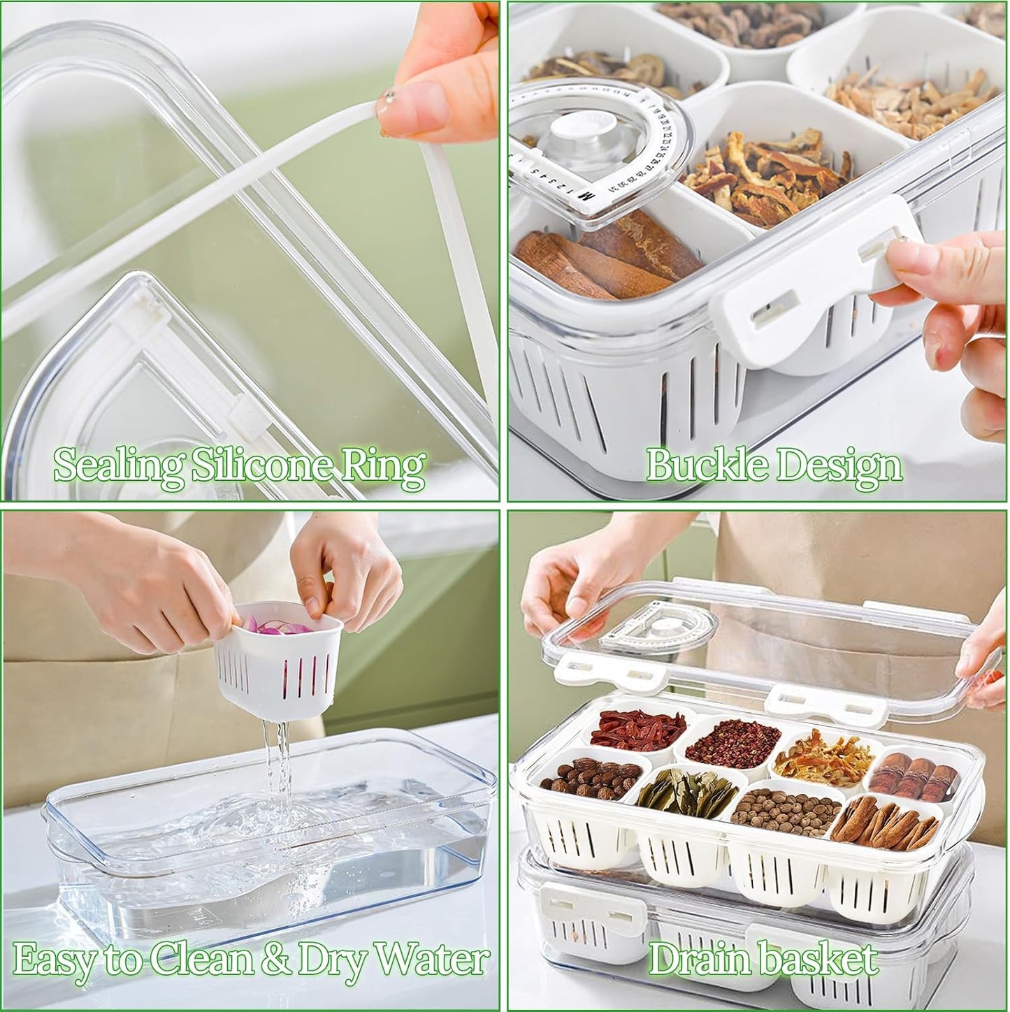 Fruit Storage Containers for Fridge with Lid and Handle, Veggie Tray Bins | Portable Fresh Produce Saver, Food Storage Container with 4 Removable Strainers,Salad Bar for Berry, Vegetable, Refrigerator