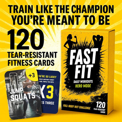 Fast Fit Beast Mode Workout Cards - 120 Tear Resistant HIIT Fitness Deck