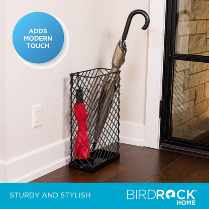BIRDROCK HOME Decorative Umbrella Stand with Removable Water Tray - Large Freestanding Umbrella Rack and Cane Walking Stick Organizer - Metal Umbrella Holder for Entryway & Indoor Use - Black, Striped | Decorative Large Freestanding Rack and Cane Walking