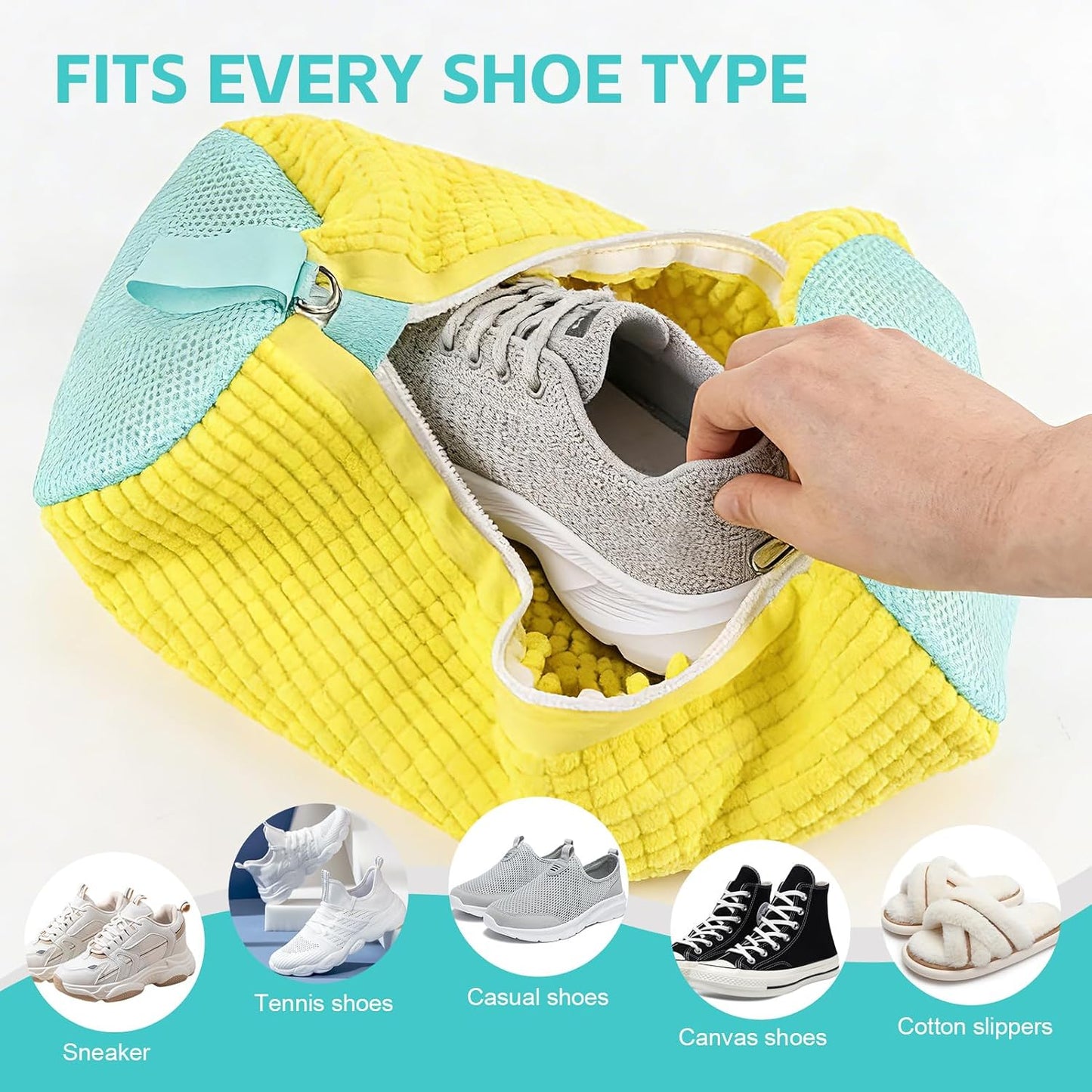 Shoe Washing Machine Bag Reusable Sneaker Washing Bag with Built-in Fluffy Brushes for 360° All-Around Cleaning, Laundry Shoe Bag is Designed for Washer and Dryer （Yellow 2pcs）