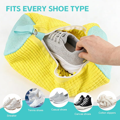 Shoe Washing Machine Bag Reusable Sneaker Washing Bag with Built-in Fluffy Brushes for 360° All-Around Cleaning, Laundry Shoe Bag is Designed for Washer and Dryer （Yellow 2pcs）