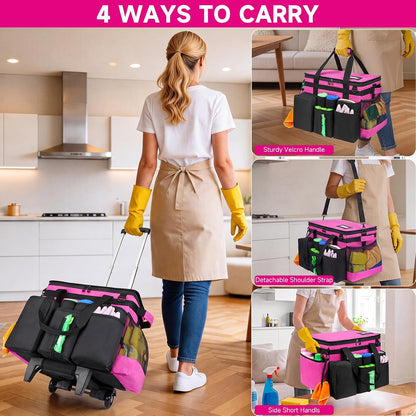 Cleaning Caddy Bag, Extra Large Cleaning Supply Bag for Housekeepers,Black | Sturdy Cleaning Caddy Organizer for Cleaning Supplies with Handle and Adjustable Shouder Strap, Easy to Clean Design
