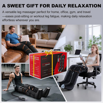 Leg Compression Massager for Circulation and Pain Relief, Compression Boots with Heated Knee, 6 Modes 12 Intensities 3 Timers, Foot Calf Thigh Recovery Machine, Gifts for Man Woman, Black