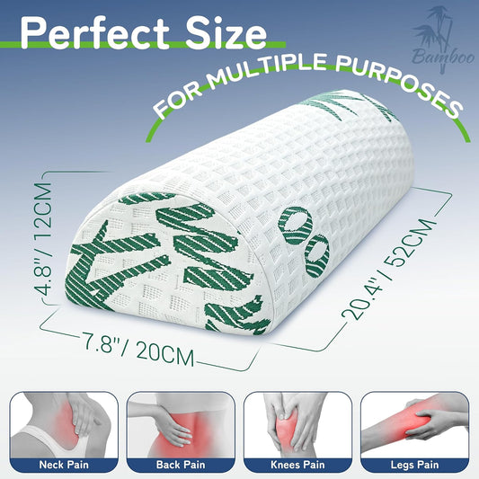 Asatdd Semi Roll Under Knee Pillow, Half Moon Bolster for Lower Back Support, Leg, Knee,Back Sleeping, 7.8”x 20.4”x 4.8”
