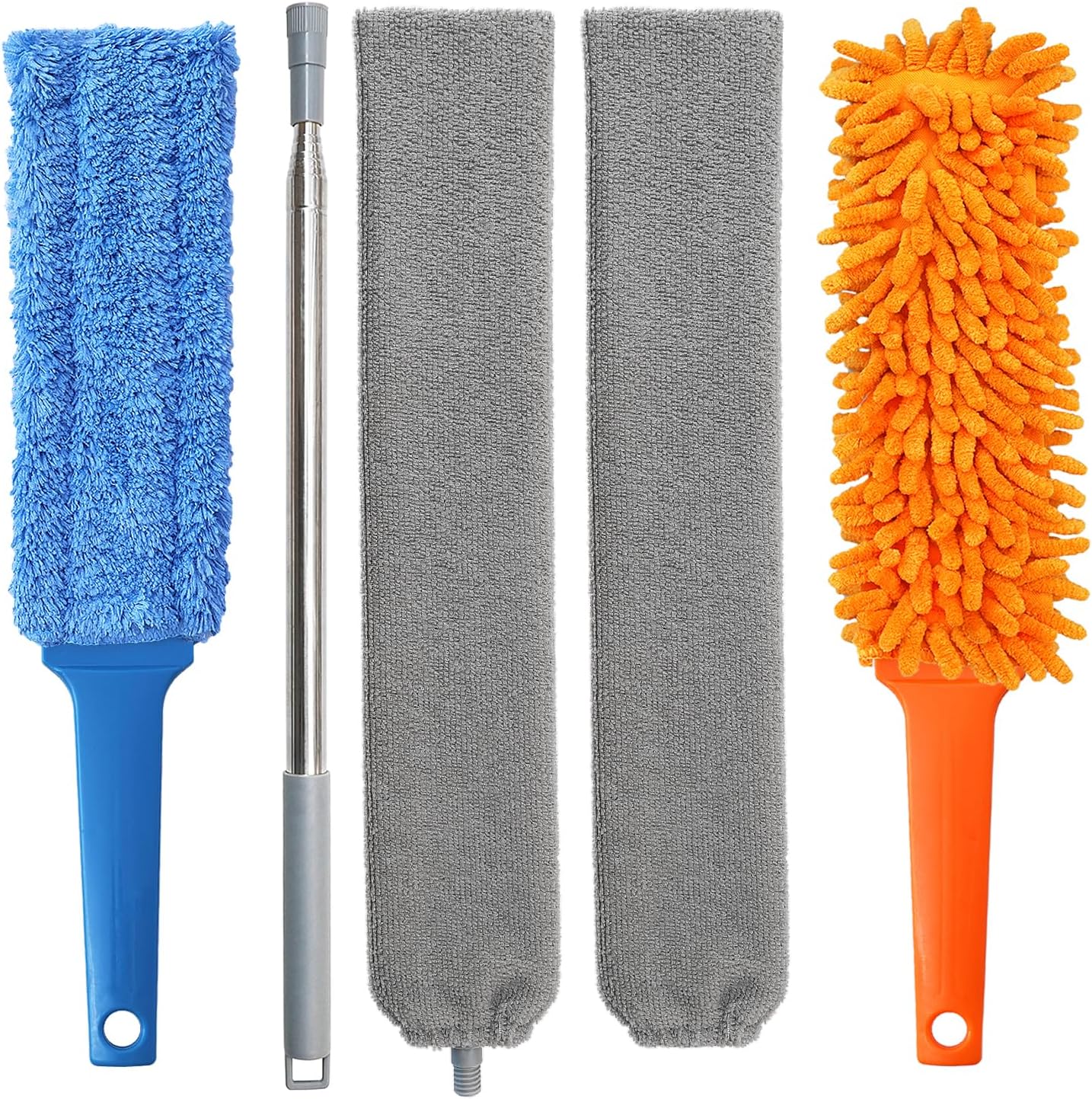 Gap Cleaning Feather Duster - 1 Pack 100 inch Telescoping Gap Dust and 2 Pack 15 inch Gap Cleaning Hand Dusters, Microfiber Feather Duster for House Hold
