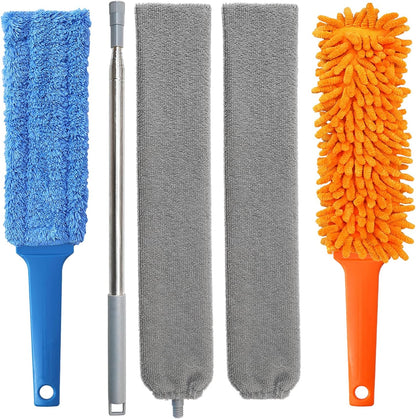 Gap Cleaning Feather Duster - 1 Pack 100 inch Telescoping Gap Dust and 2 Pack 15 inch Gap Cleaning Hand Dusters, Microfiber Feather Duster for House Hold